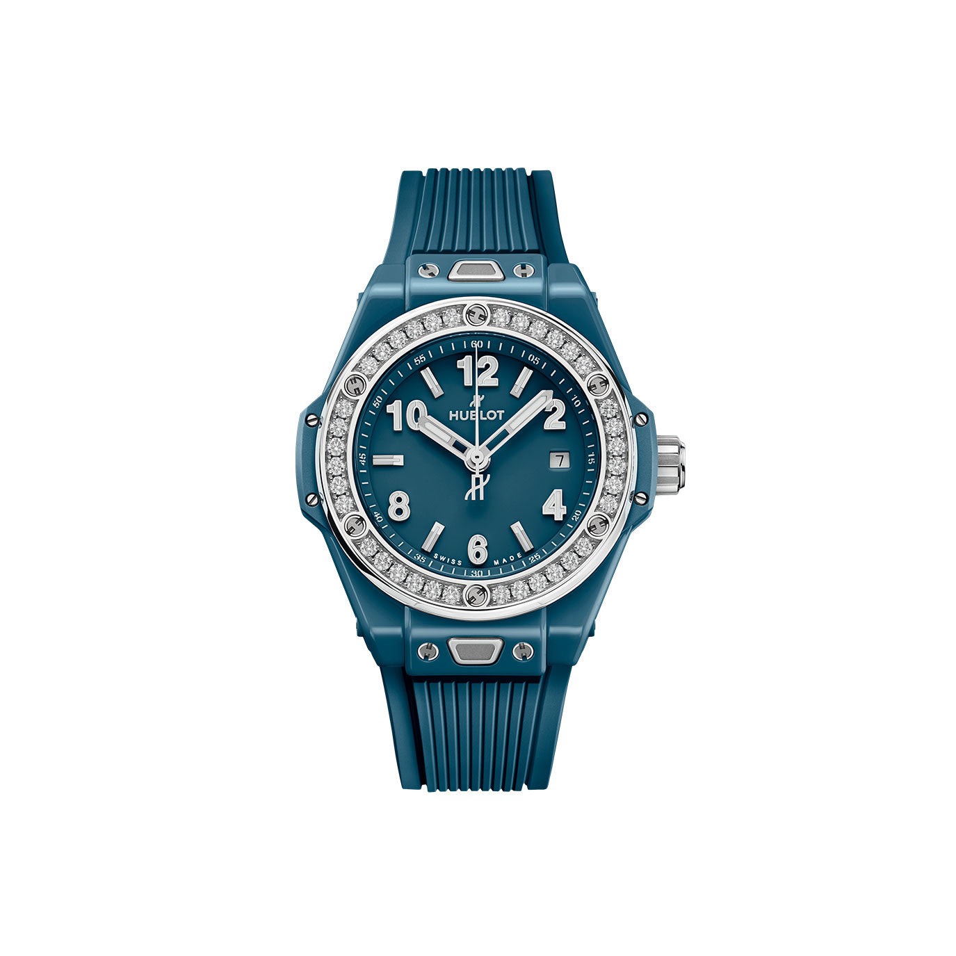 Unworn Hublot Big Bang One Click Petrol Blue Ceramic Diamonds 33, 485.ES.5171.RX.1204, box and papers