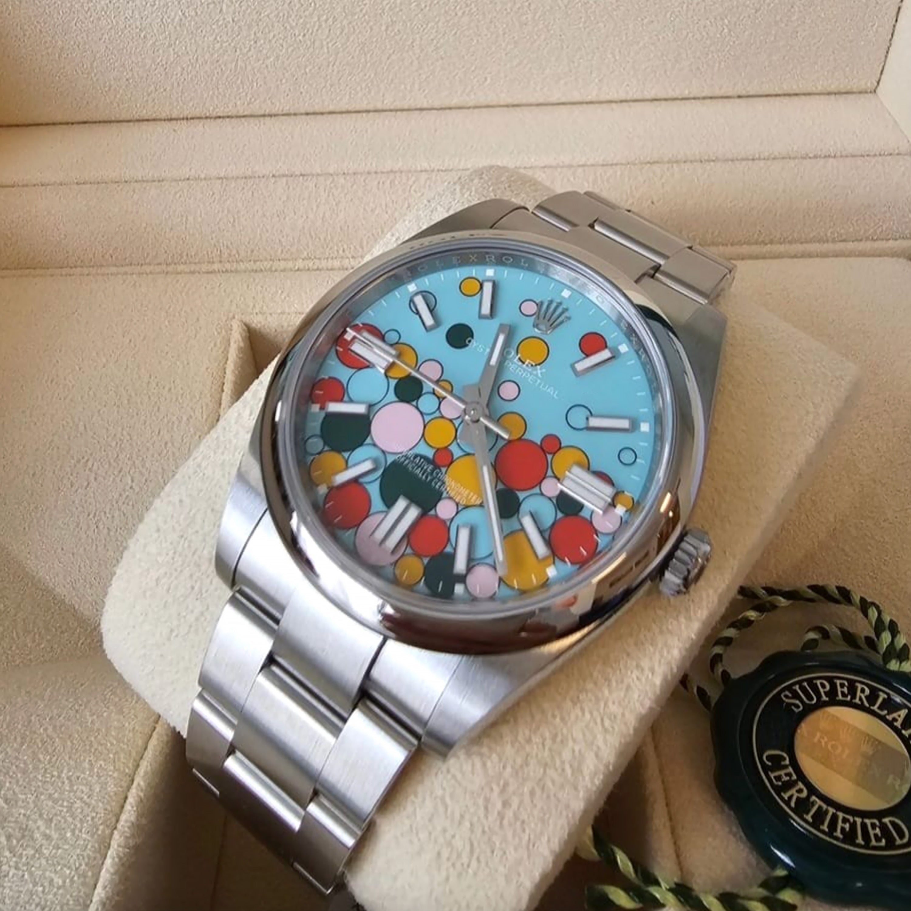 Rolex Oyster Perpetual 41, Oystersteel, 41mm, Turquoise Celebration Motif Dial, Ref# 124300-0008 - Image 8