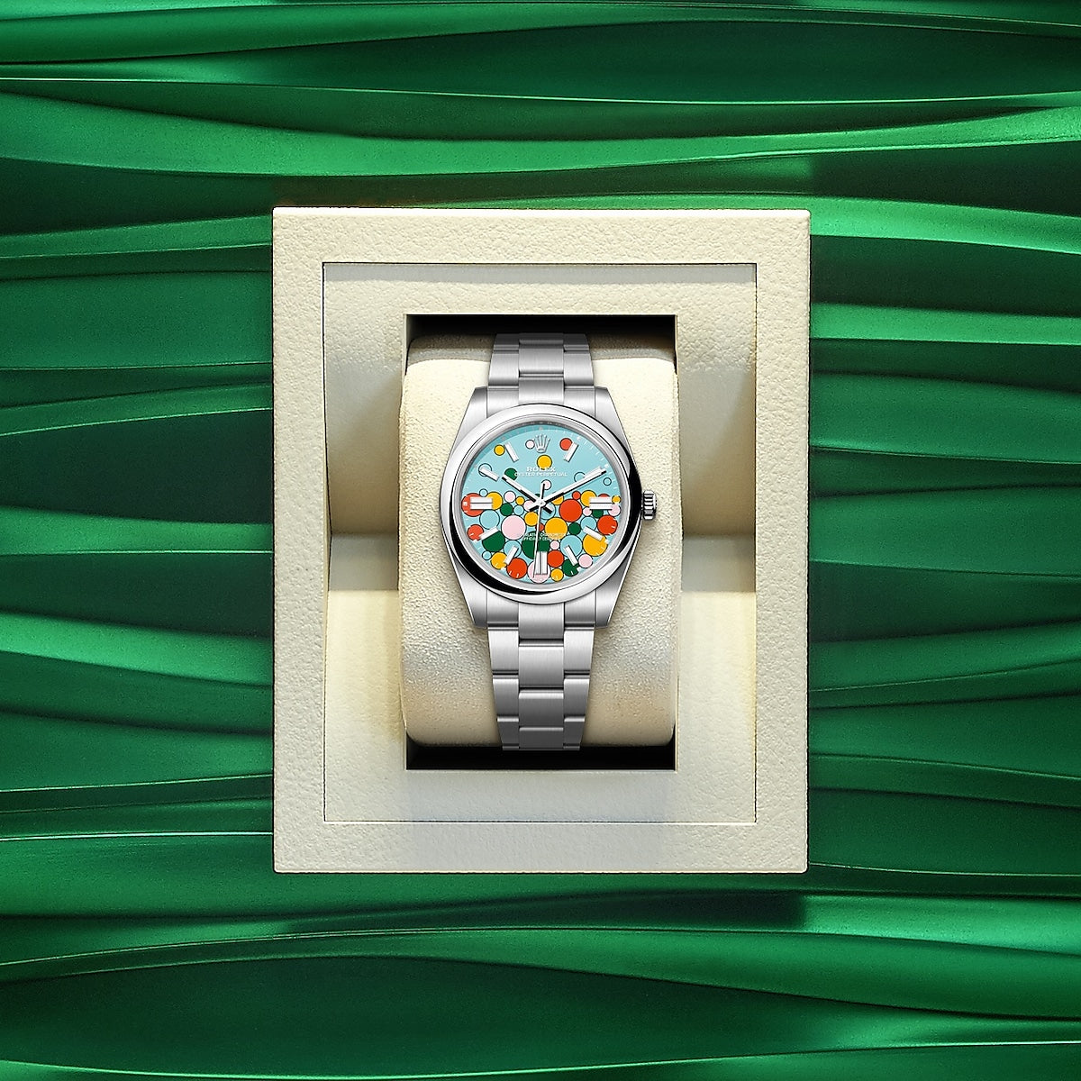 Rolex Oyster Perpetual 36, Oystersteel, 36mm, Turquoise Celebration Motif Dial, Ref# 126000-0009 - Image 4