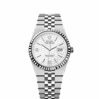 Unworn 2025, Rolex Land-Dweller 36, Oystersteel and 18k White Gold, Intense white dial, Fluted Flat Jubilee, Ref# 127234-0001, box and papers