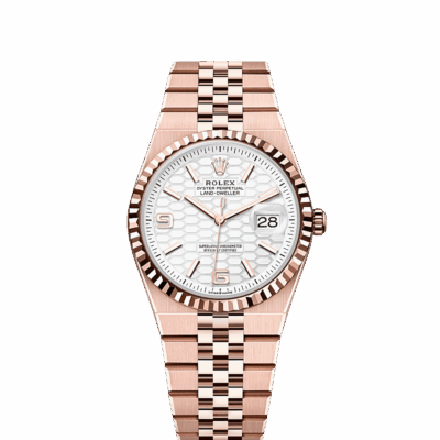 Unworn 2025, Rolex Land-Dweller 36, 18k Everose Gold, Intense white dial, Fluted Flat Jubilee, Ref# 127235-0001, box and papers