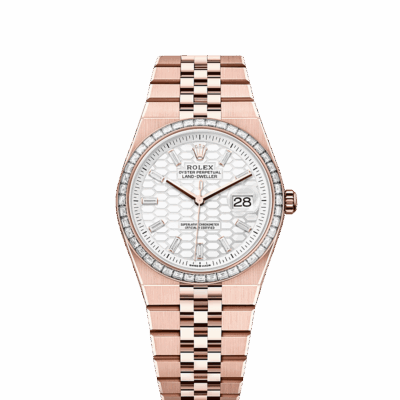 Unworn 2025, Rolex Land-Dweller 36, 18k Everose Gold and Diamonds, Intense white dial, Flat Jubilee, Ref# 127285tbr-0002, box and papers