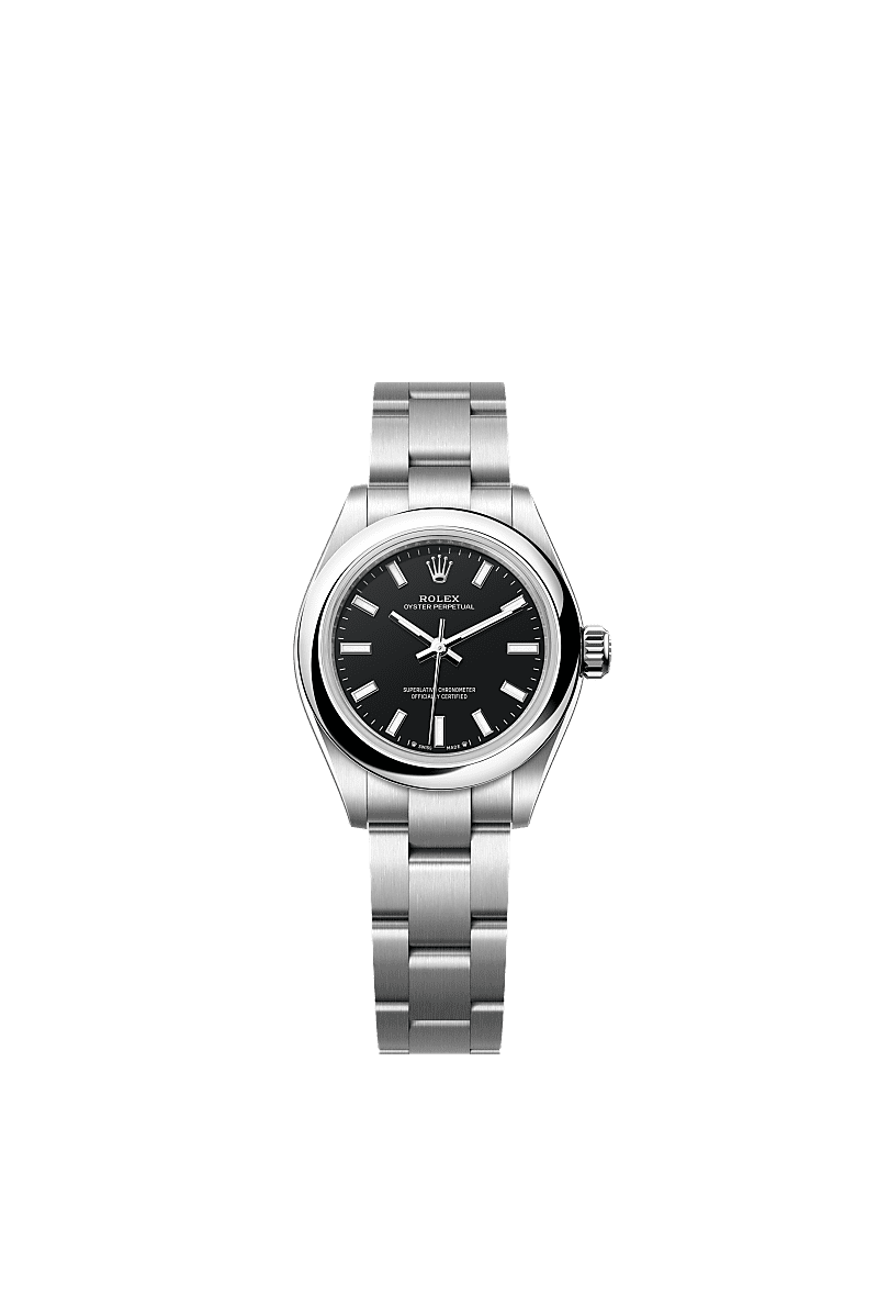 Unworn 2025, Rolex Oyster Perpetual, Oystersteel, 28mm, Black dial, Domed Oyster, Ref# 276200-0010, box and papers