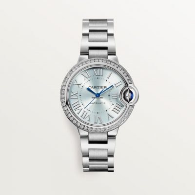 Unworn Cartier Ballon Bleu de Cartier, Stainless Steel and Diamonds, 33mm, Ref# W4BB0028, box and papers