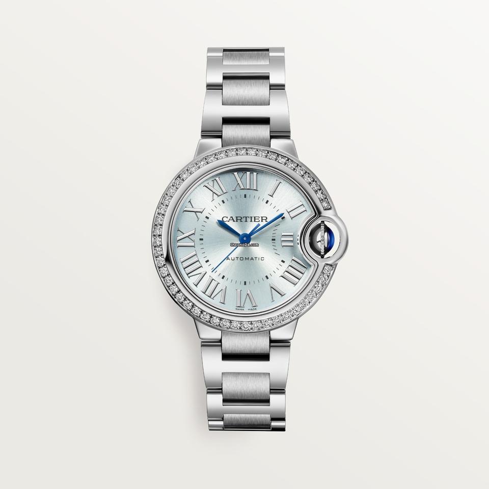 Unworn Cartier Ballon Bleu de Cartier, Stainless Steel and Diamonds, 33mm, Ref# W4BB0028, box and papers