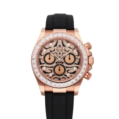 Rolex Cosmograph Daytona Everose Gold Baguette Diamond Bezel with Pavé Diamond Dial