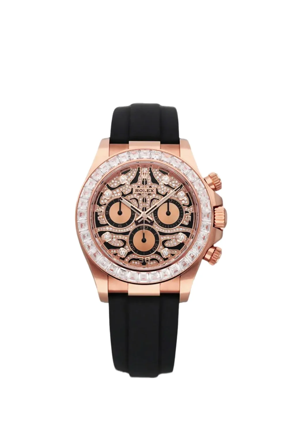 Rolex Cosmograph Daytona Everose Gold Baguette Diamond Bezel with Pavé Diamond Dial
