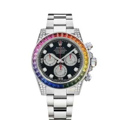 Rolex Cosmograph Daytona Rainbow White Gold Black Dial with Diamond Bezel