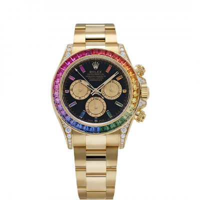 Rolex Daytona 126598RBOW 40mm Rainbow Yellow Gold Black Dial Sapphire Bezel